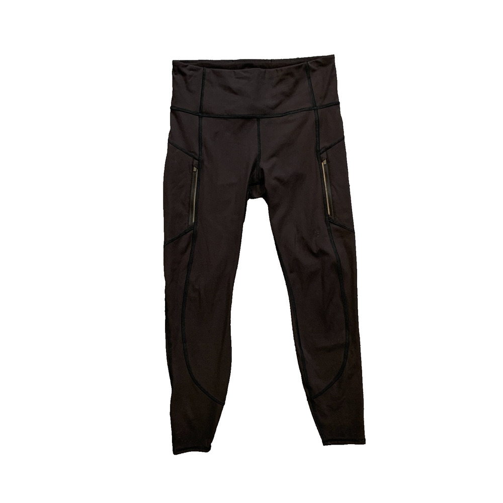 Athleta Leggings Womens M Medium Black Rainier High Rise Crop Reflective Strip